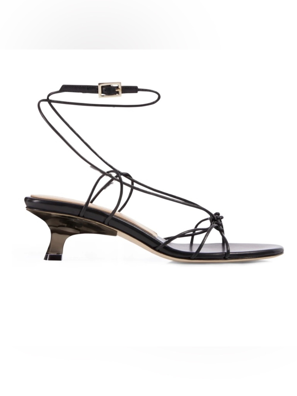 Dear Frances Bailey Black Strappy Ankle-Tie Lucite Heel Sandal